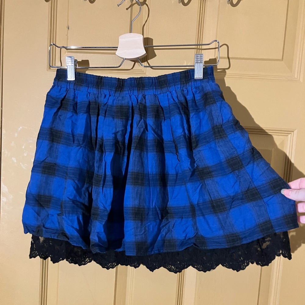 Forever 21 blue buffalo plaid mini skirt lace underlay punk alt cute medium 8 10
